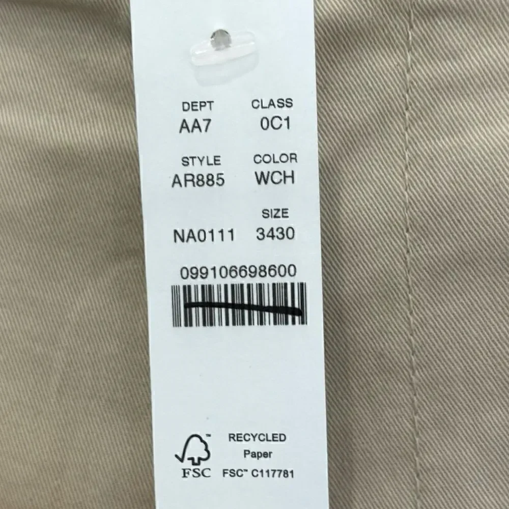 NWT J. Crew 484 Slim-fit stretch chino pant size 34/30